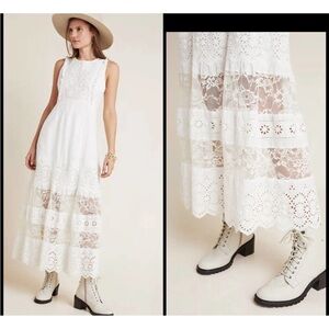 Anthropologie Liliana White Lace Maxi Dress
